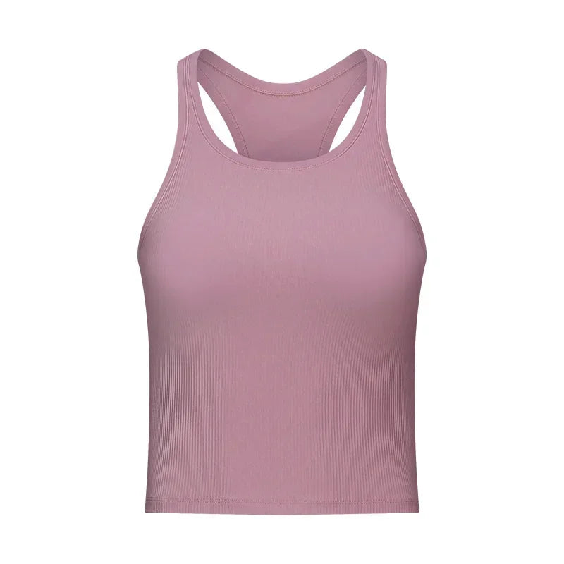 Yoga RIBBED Workout Gym Bras Women Vest Sexy Sports Sleeveless Shirt Athletic Tops