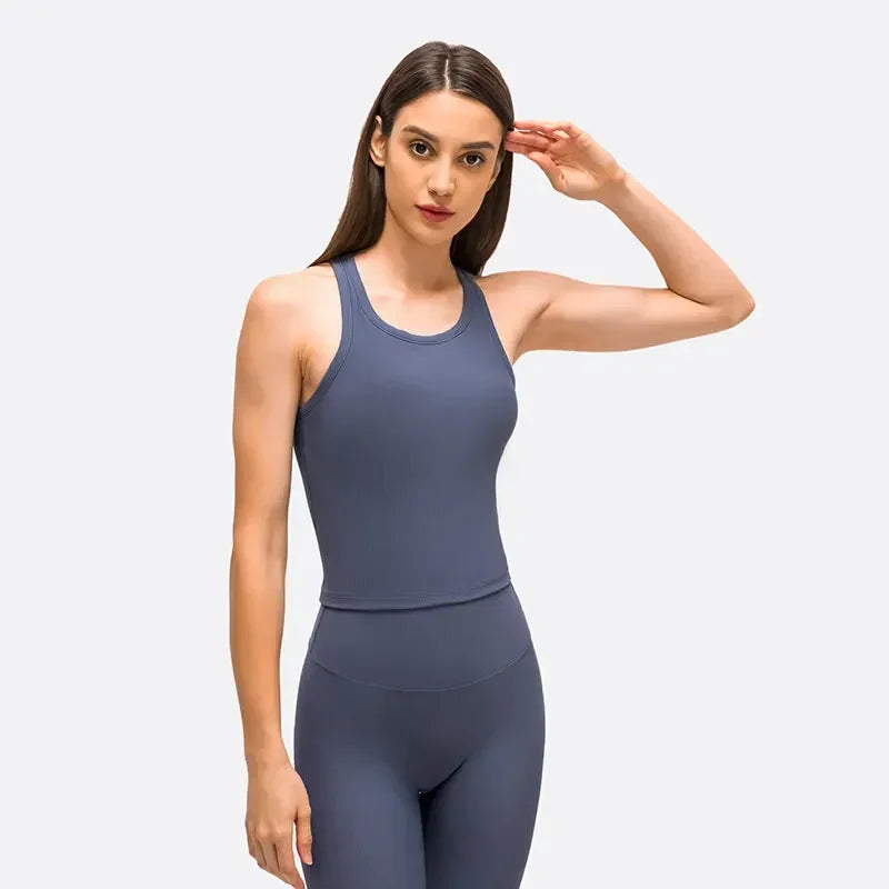 Yoga RIBBED Workout Gym Bras Women Vest Sexy Sports Sleeveless Shirt Athletic Tops